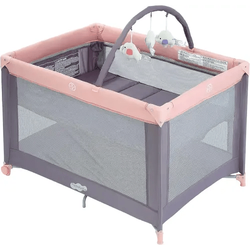 Pamo Babe Pack and Play with Bassinet, Pink Portable Playard for Baby