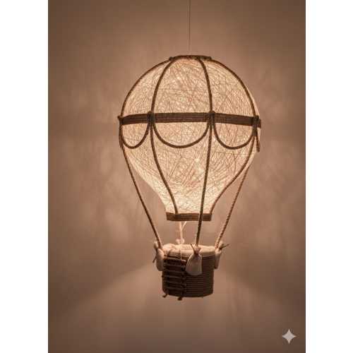 Handmade Hot Air Balloon Nursery Lamp: Linen & Jute Travel Theme