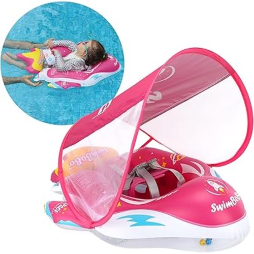 Swimbobo Baby Pool Float Inflatable Spaceship Infant Swim Float with Cloth Safety Seat Pool Toys for Kids 6-36 Months(Red, Large)