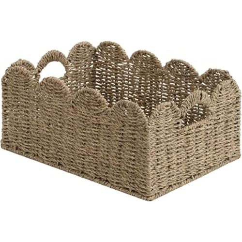 StorageWorks Wicker Baskets, Scalloped Baskets for Organizing, Seagrass