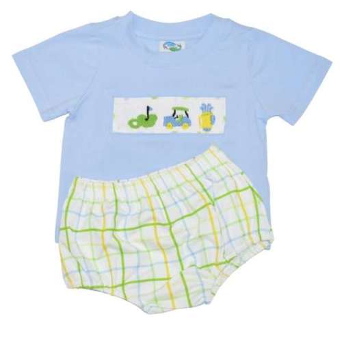Hand Smocked Golf Diaper Cover Set