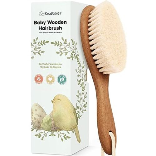 Wooden Baby Hair Brush - Cradle Cap Baby Brush with Soft Goat Bristles, Perfect Gentle Scalp Newborn Comb for Infant, Girls, Boys, Bath Essentials(Dark Walnut, Oval)