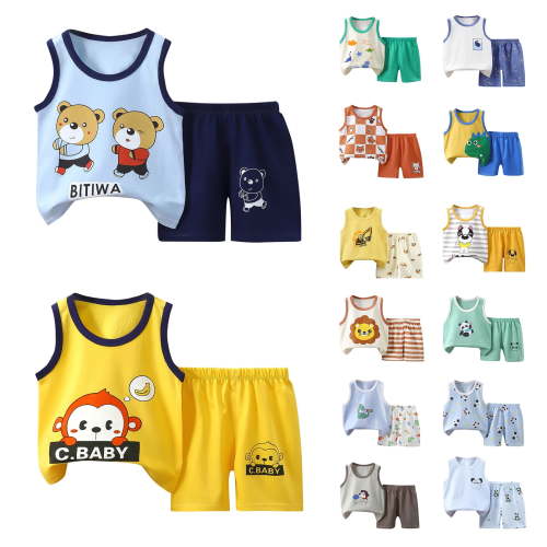 Bovxnpu Summer Boys Girls 2 Piece Outfits, Toddler Boys Casual Clothing Set, Children's Summer Printing Comfortable Short Round-Neck Tank Sets For Kids 18-24 Months