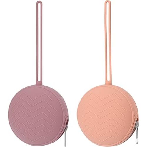 2-Pack Silicone Pacifier Holder Case - BPA-Free Pacifier Holder Pouch for Baby Boys & Girls- Portable & Dishwasher Safe Soother Container for On-The-Go Use (Powder Rose/Muted)