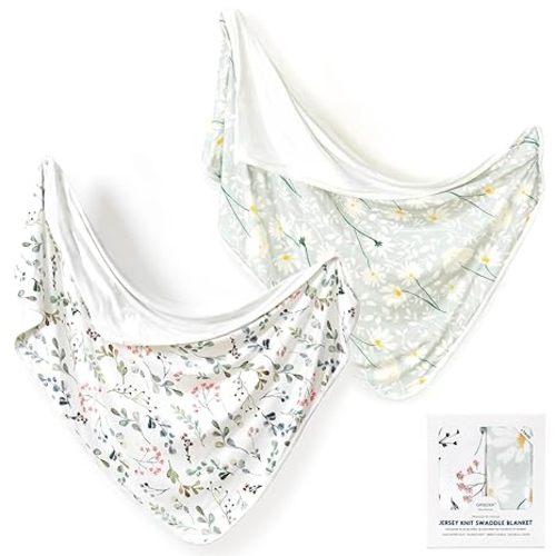 GRSSDER Baby Blankets Super Soft Jersey Knit Swaddle Blanket 2 Pack for Baby Girls and Boys, Double Layer Receiving Blankets 34 x 44 Inches Extra Large for Baby Show Gift, Orange & Pink Rose