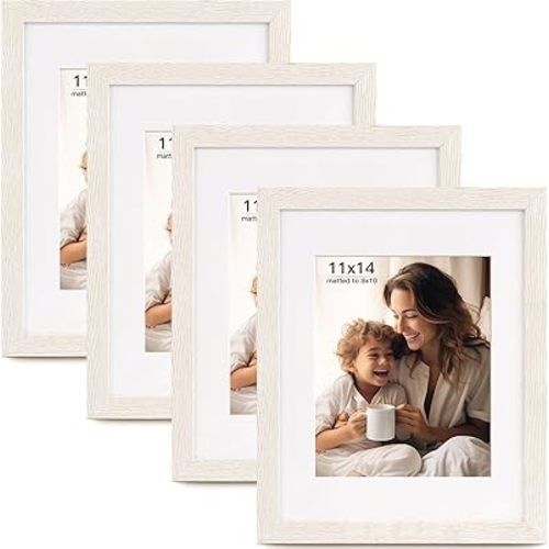 11x14 Picture Frame with Mat for 8x10, Set of 4 Distressed White 11 x 14 Frames for Horizontal &Vertical Wall Mounting (4 Pack,White)