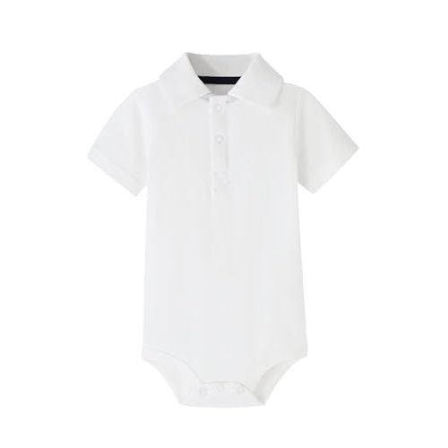 Teach Leanbh Baby Boys Pure Color Cotton Short Long Sleeve Polo Bodysuit 3-24 Months (White, 3 Months)