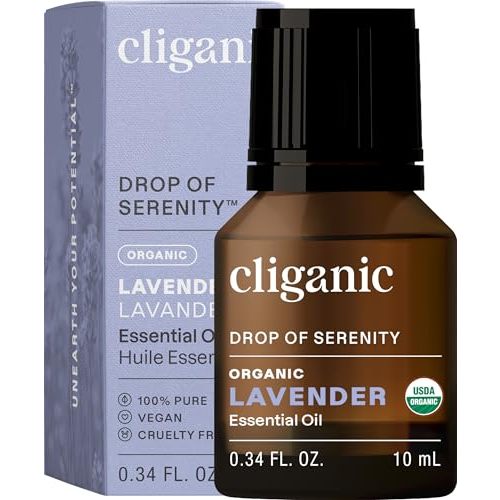 Cliganic Organic Lavender Essential Oil - 100% Pure Natural Undiluted, for Aromatherapy Diffuser | Non-GMO Verified (Packaging May Vary)