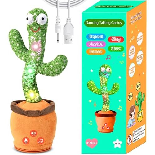 Rechargeable Baby Toys 3-6 6-12 12-18 Months Dancing Talking Cactus, Toddler Boys Girls Gifts for 2 3 4 5 6 7 8 9 10 Month Old Baby Toy Singing Mimicking Recording Repeating and 120 English Songs