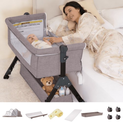EaseBaby Baby Bassinet, Baby Bedside Sleeper, Convenient Toddler cradle with Changing Table,Mosquito Net for 0-24Months,Unisex,KHAKI