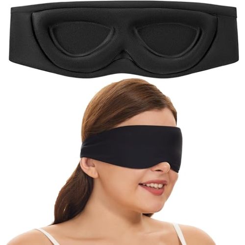 ALASKA BEAR Sleep Mask for Side Sleepers Patented Design, Cup-Shaped and Extra-Soft, 100 Blackout Eye Mask Shades Cover for Men and Women Home or Travel, Machine Washable, Black