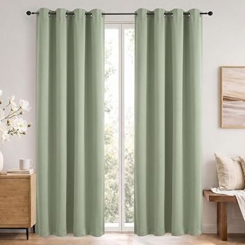 Simplebrand Sage Green Blackout Curtains 84 Inch Length 2 Panels Set for Bedroom/Living Room, Solid Room Darkening Thermal Insulated Grommet Energy Saving Window Treatment Drapes, Each 52" Wide