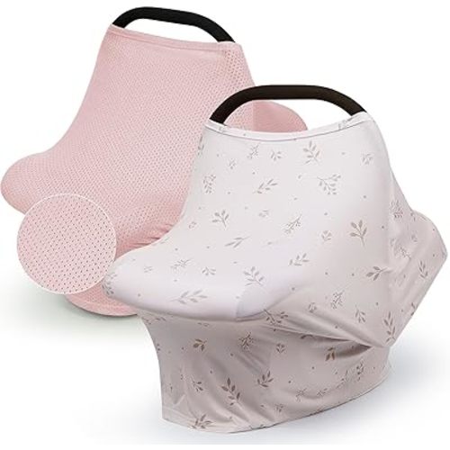 2 Pack Baby Car Seat Cover Full Breathable Mesh Stretchy Infant Carseat Canopy for Boys and Girls Multi-Use Nursing Cover for Breastfeeding Privacy Sunshade Shield Baby Essentials
