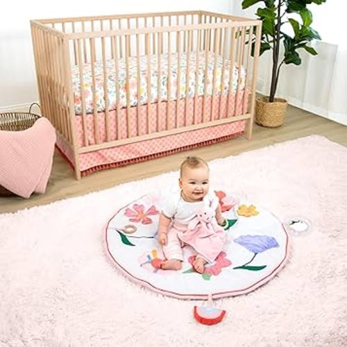 The Peanutshell Nursery Bundle: Crib Sheet & Floral Baby Tummy Time Mat & Nursery Decor & Plush Rabbit Security Blanket Play Toy