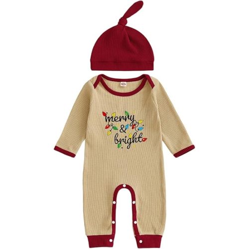 Ayalinggo Christmas Baby Boy Outfit My First Christmas Lamp Waffle Knit Romper Onesie Newborn Fall Winter Clothes