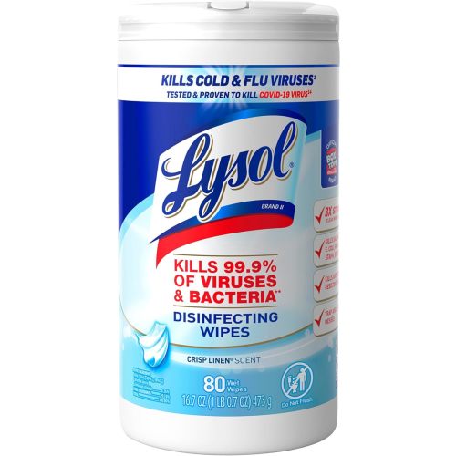Lysol Disinfectant Wipes, Dorm Room Essentials, Multi-Surface Antibacterial Cleaning Wipes, For Disinfecting and Cleaning, Crisp Linen, 80 Count