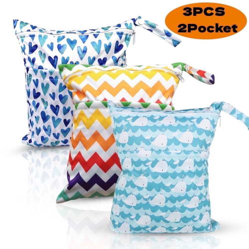 Kabuer Waterproof Polyester Wet & Dry Bag for Cloth Diapers & Wet Clothes, 3 Count