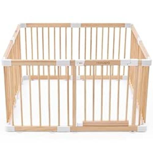 HARPPA Baby Gate Playpen Wooden Playpen for Babies and Toddlers Large Play Yards Baby Fence Play Area 43.3 x 43.3 x 24 inch