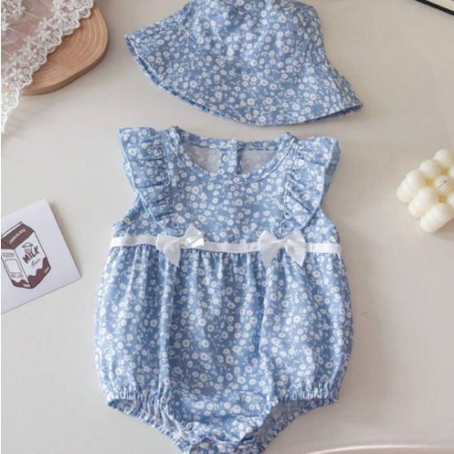 2pcs/Set Baby Girl Newborn Cute Stylish Sleeveless Bodysuit & Hat Set, Summer | SHEIN USA