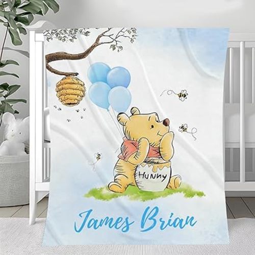 Personalized Pooh Bear Blanket, Classic Winnie Blankets, Customized Baby Blankets for Girls Boy, Bear Throw Blanket, Pooh for Baby, Gift Birthday Christmas for Little Ones, Nursery Décor-13