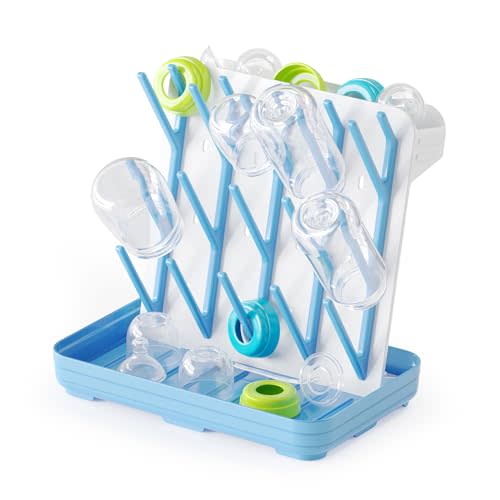 SpaceAid Baby Bottle Drying Rack with 20 Hooks, Space Saving Kitchen Bottles Rack Dryer, Vertical Baby Bottle Holder Organizer for Countertop Storage Accessories (White and Blue)