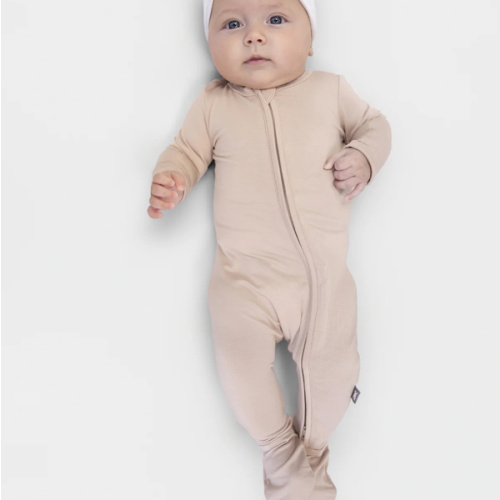 Bumbunny Baby | Zip Footie in Warm Tan