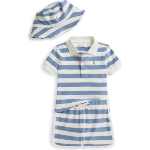 Stripe Terry Polo, Shorts & Hat Set, 6M