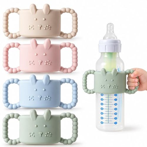 Andy Bear 4 Pack Silicone Baby Bottle Handles Compatible with Dr. Brown’s 8 oz/250 ml Narrow Bottles, Removable Easy Grip Handles for Bottle to Sippy Cup Transition, BPA Free Minimal Star