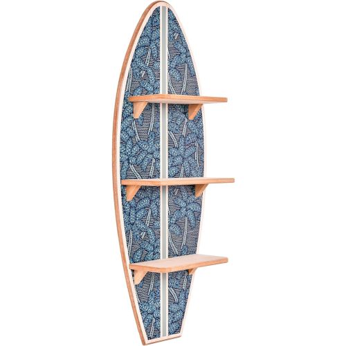 American Art Decor Kona Coast by Reyn Spooner Electric Palms - Navy Surfboard Printed Wall Shelf - 13" x 35"