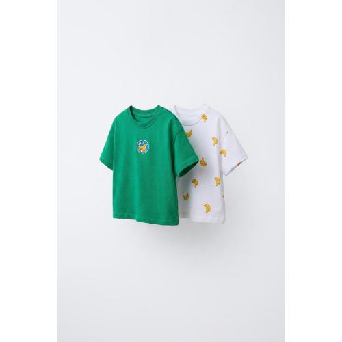 TWO-PACK OF BASIC AND PRINTED T-SHIRTS - Green / Ecru | ZARA United States