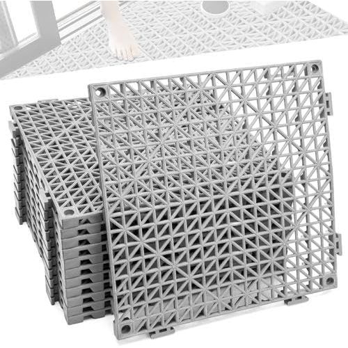 12 Pcs Drainage Mat Modular Interlocking Cushion 11.8" x 11.8" Interlocking Garage Floor Tiles Non-Slip Splicing Interlocking Rubber Floor Tiles for Drain, Deck, Pool, Outdoor/Indoor (Blue)