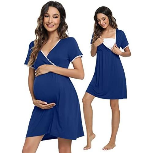 WiWi Soft Viscose from Bamboo 3 in 1 Maternity/Delivery/Nursing Labor Nightgowns Breastfeeding Sleep Shirt Gowns S-XXL