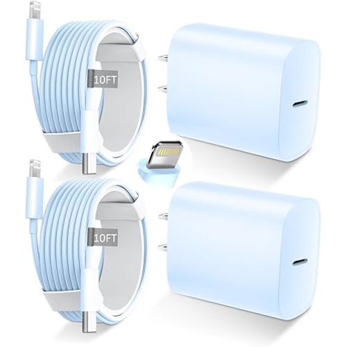 DiHines for iPhone 14 13 12 11 Fast Charger,10FT Long Fast Charging Lightning Cable with 20W USB C Charger Block for iPhone 14/14 Pro Max/13/13 Pro Max/12/12 Pro Max/11/11Pro/XS/Max/XR/X,iPad,Blue