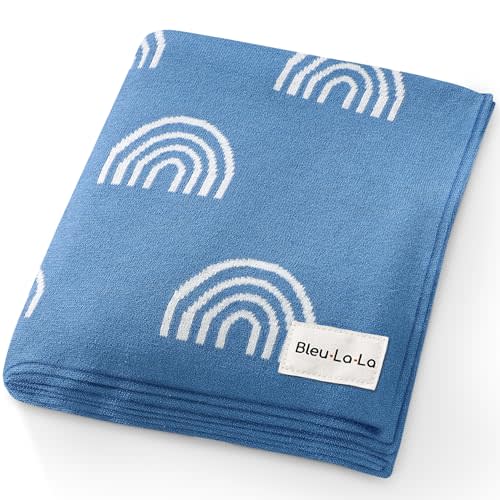 Bleu La La Baby Receiving Blanket Boys 100% Cotton Buttery Soft Cozy Receiving Swaddle Crib Stroller Blanket for Shower Gift Registry for Newborns, Infants, Toddlers (Rainbow - Blue)