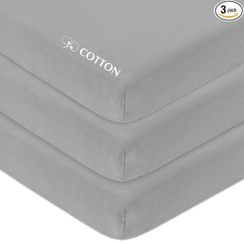 American Baby Company 3 Pack 100% Natural Cotton Fitted Mini Crib Sheets 38" x 24" - Soft & Breathable Small Nesting Portable Sheets, Fits Pack N Play Mattresses, Gray, for Boys & Girls