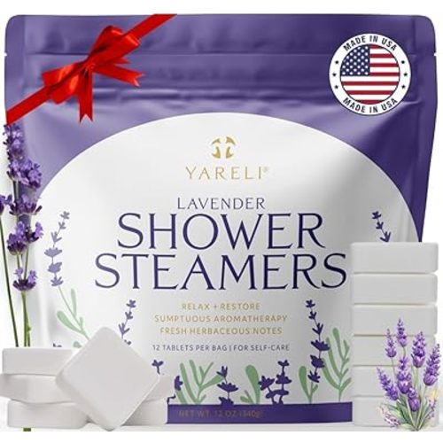 Yareli Lavender Shower Steamers Aromatherapy – Calming Essential Oils, Slow-Dissolve Tablets for Relaxing Shower Self-Care Routine – Dye-Free, Made in USA – 12 Pack