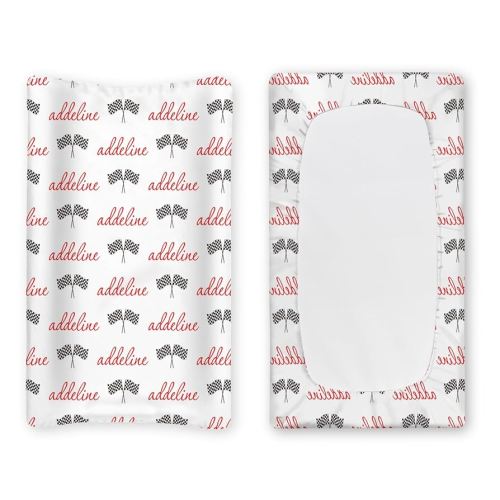 Personalized Baby Changing Pad Cover - Diaper Changing Table Sheet Muslin Baby Fitted Sheet for Bassinet Crib Racing Flag(16"x32")