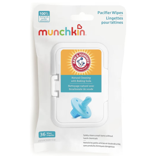 Munchkin Arm & Hammer Pacifier Wipes - Safely Cleans Breast Pump Parts and Feeding Essentials for Baby and Toddler, 1 Pack, 36 Wipes