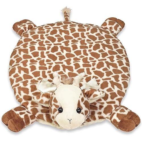 Bearington Baby Patches Tummy Time Mat, 30 x 30 Inch Giraffe Plush Stuffed Animal Blanket, Giraffe Baby Stuff for Nursery Décor