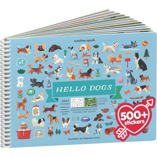 Cupkin Dog Sticker Book Activity for Kids, Toddler Airplane Travel Essentials, 500+ Dog Stickers for Kids + 12 Scenes + 12 Coloring Book Pages, Puppy Lover Children's Gift, Crafts Ages 2-8