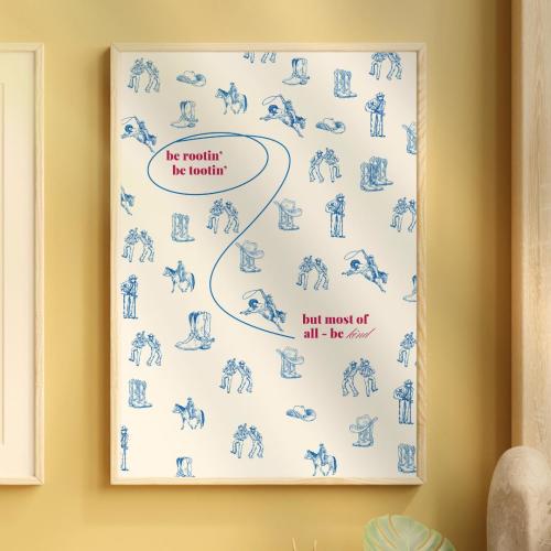 Minimal Western Wall Art | PRINTABLE WALL ART |Cowboy Nursery Decor | Cream Blue Red | Be Rootin Be Tootin Always Be Kind Print