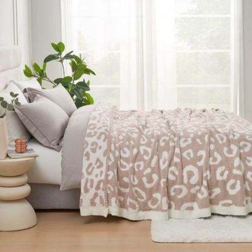 Soft Leopard Throw Blanket Knitted Blanket Cozy Warm Bed Blankets for Couch,Snuggle Sac,Beige(Throw)