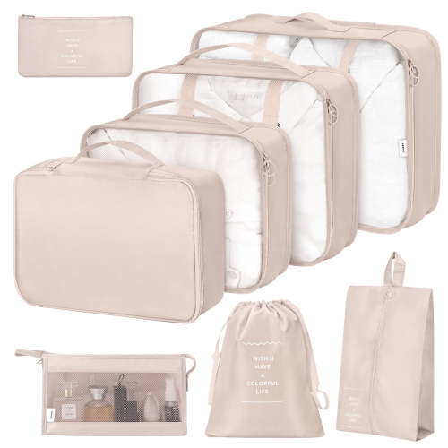 Livhil 8Pcs Packing Cubes for Luggage , Travel Packing Organizers Packing Cubes for Travel (Beige)