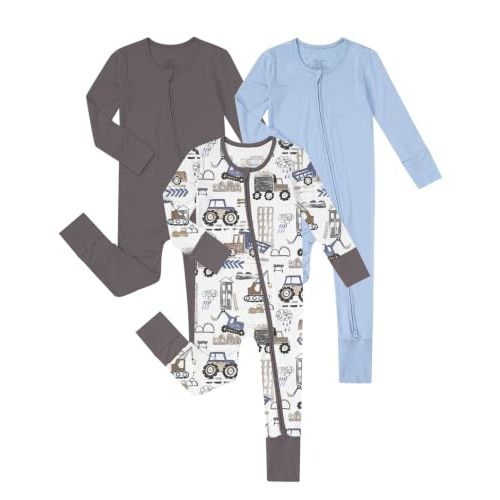 Jimonda Unisex Baby Zipper Footies Pajamas 3-Pack | Bamboo,Fold-Over Mittens&Footies,2-Way Zipper Baby Sleeper,Tagless,Convertible Footless, Soft&Skin-Friendly,All-Season, 0-24M