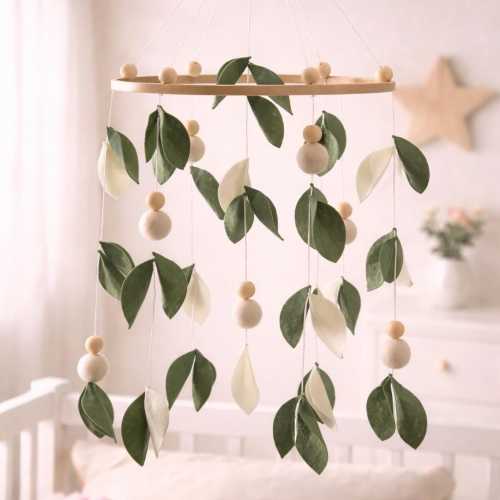 Leaf Baby Mobile | Handmade Felt Botanical Nursery Mobile | Neutral Crib Decor
