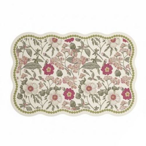 Alilang Floral Vine Pattern Scalloped Bathroom Floor Mat Soft Absorbent with Non Slip Backing -Off White