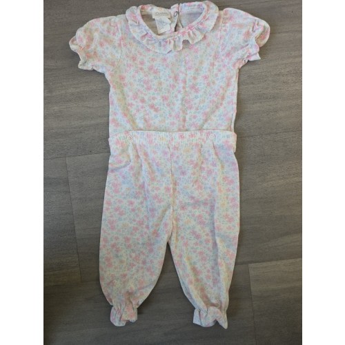 Vintage Carters Baby Girl Pink Floral 2 Piece Button Ruffled Pajama Set 12-18m