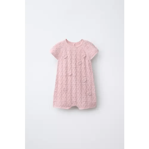 OPENWORK KNIT SHORT JUMPSUIT - Light pink | ZARA United States
