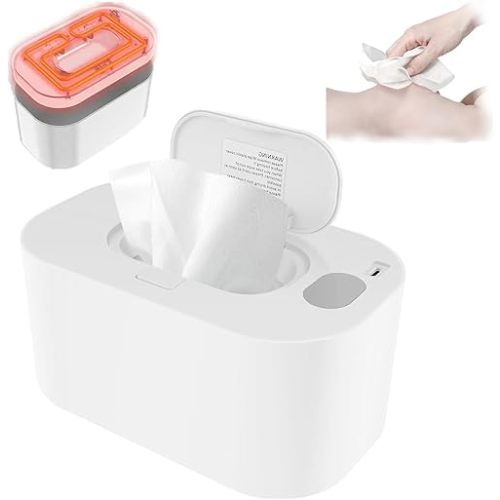 Portable Baby Wipe Warmer，Wipe Warmer and Baby Wet Wipes Dispenser to Even Heating, Wipe Heater with Temperature Display, Diaper Wipe Warmers for Home Car Travel Newborn Baby (White)