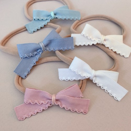 Scalloped Bows, petite bows, preemie bows, baby headbands, baby bows, infant headbands with bows, pink